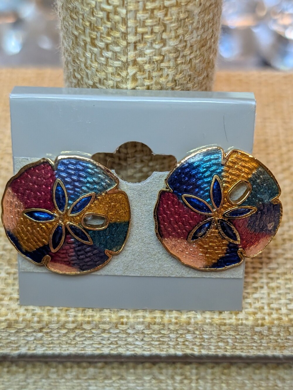 Multicolor Sand Dollar Enamel Disc Earrings New